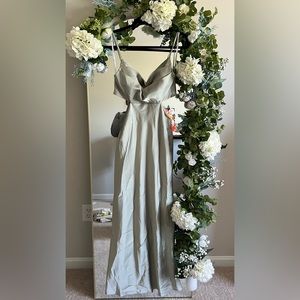 AW Bridal bridesmaids dress sage green side cutouts built in bra